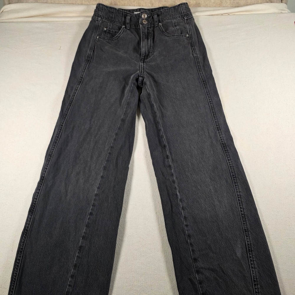 We The Free Free People Womens Wide Leg Seam Detail Jeans Faded Black High Rise